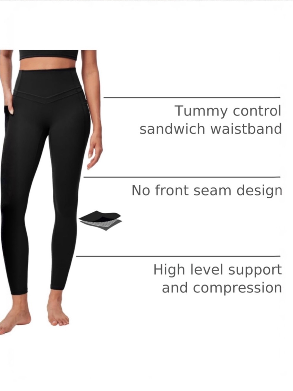 NWT IUGA PowerTight High Waisted Leggings XL Black Compression Side Pocket - Picture 9 of 16